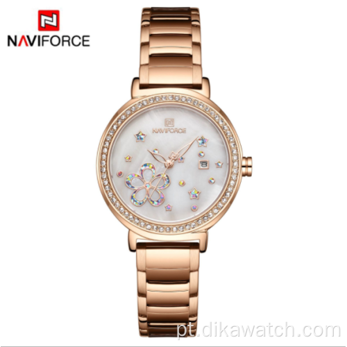 Novo relógio feminino NAVIFORCE 5016 para mulheres, relógio feminino à prova d&#39;água de quartzo, pulseira de aço